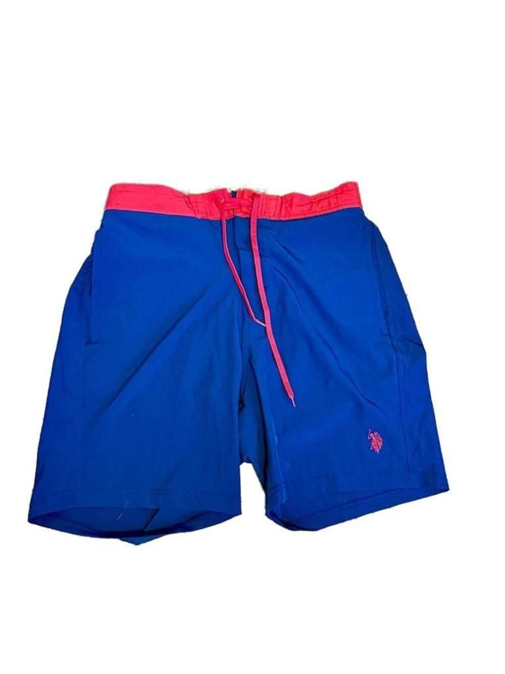 U.S. Polo Men's Blue Swim Trunks with Red Waistband,  UPF 50, Size M, NEW/NWT